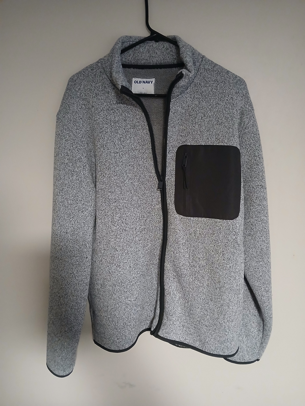 Old Navy Men's Heather Gray Full-Zip Sweater with Dark Chest Pocket